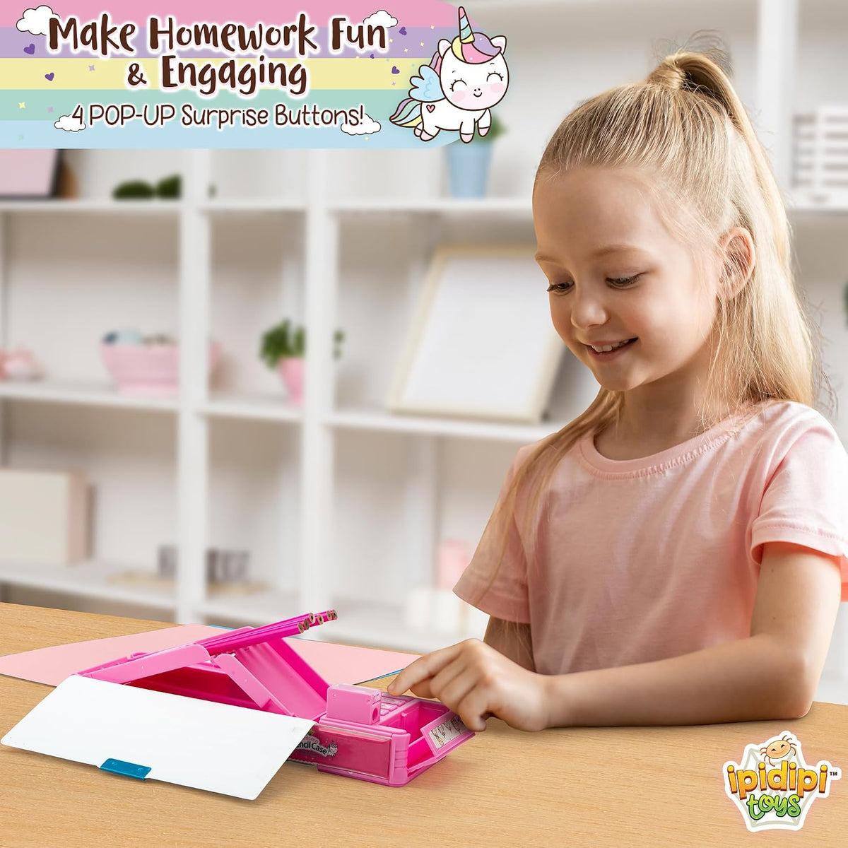 IPIDIPI TOYS Multifunctional Pencil Box, Back to School Gift for Kids, Pink - view 5