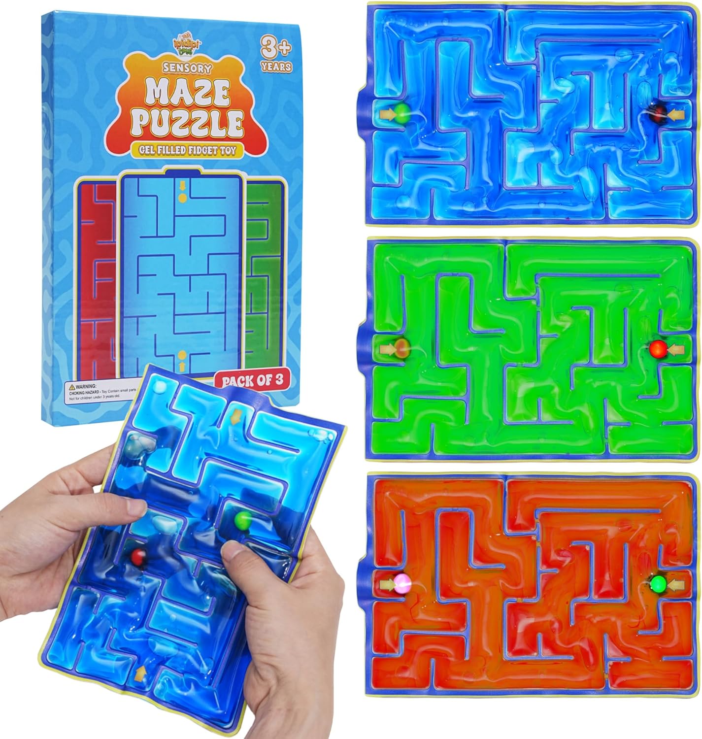 IPIDIPI TOYS Gel-Filled Maze Puzzle – Pack of 3, Quiet Sensory Fidget Toy