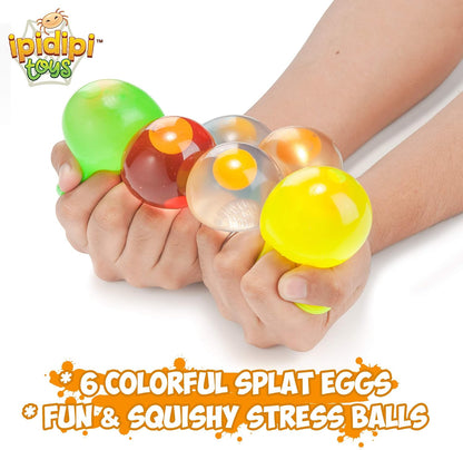 Funky Egg Splat Ball Squishy Toys | 6 Pack | Stress Relief Eggs Yolk Balls - view 4
