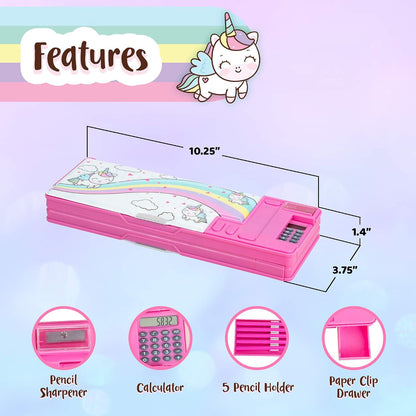 Pop Up Unicorn Pencil Case for Kids, Multifunction Stationery Organizer Box with Calculator, Sharpener, and Pe - view 2