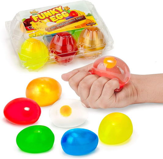Funky Egg Splat Ball Squishy Toys | 6 Pack | Stress Relief Eggs Yolk Balls