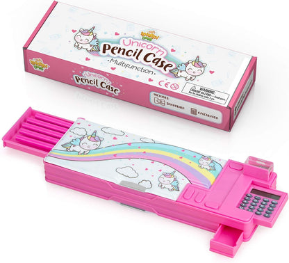 Pop Up Unicorn Pencil Case for Kids, Multifunction Stationery Organizer Box with Calculator, Sharpener, and Pe
