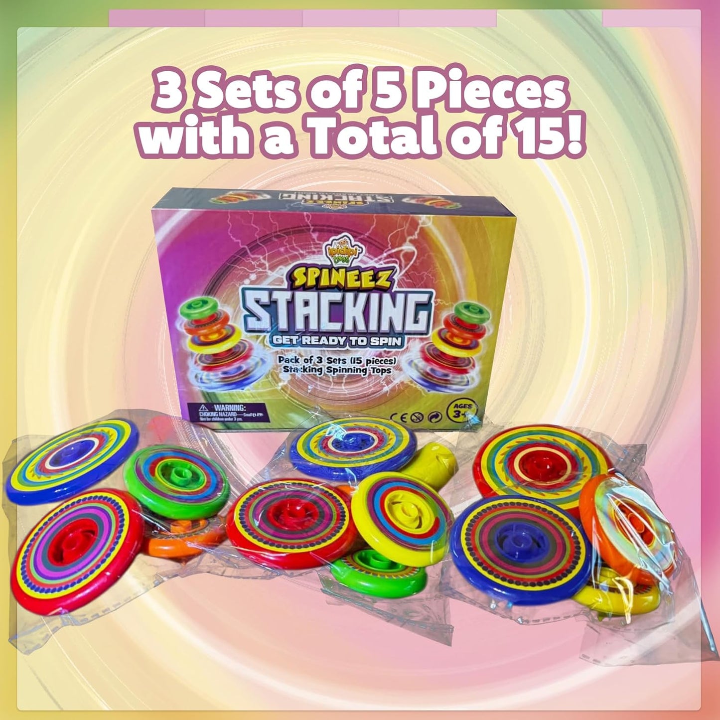 IPIDIPI TOYS Spineez Stacking Spinning Tops for Kids - Set of 3, 15-Piece - view 3
