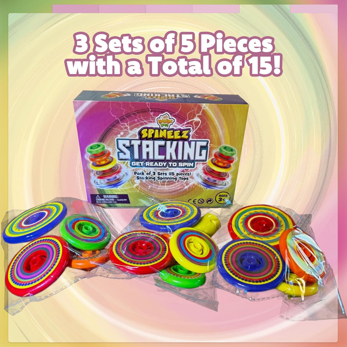 IPIDIPI TOYS Spineez Stacking Spinning Tops for Kids - Set of 3, 15-Piece - view 3