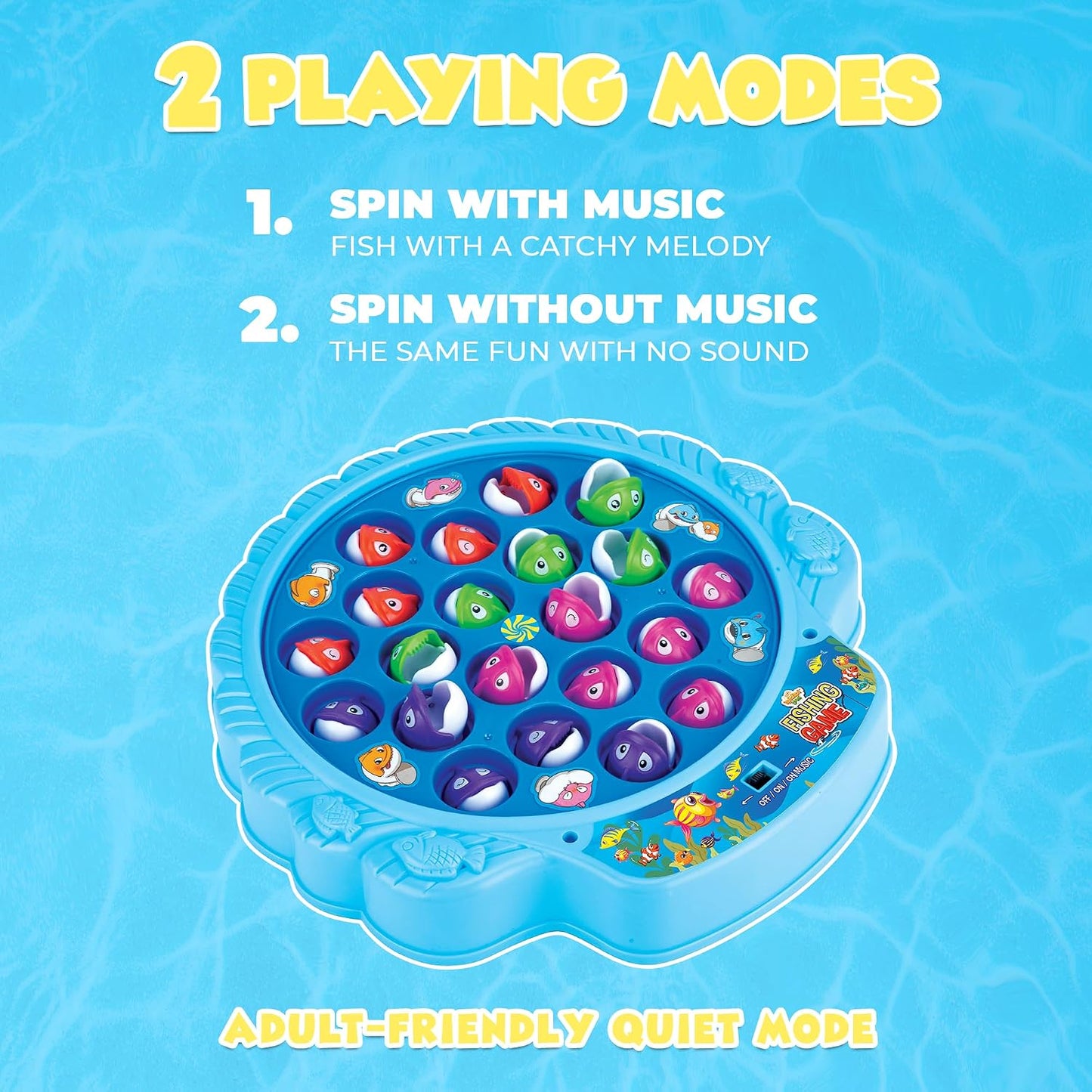 Fishing Game Play Set - 21 Fish, 4 Poles, & Rotating Board w/ On-Off Music - view 3