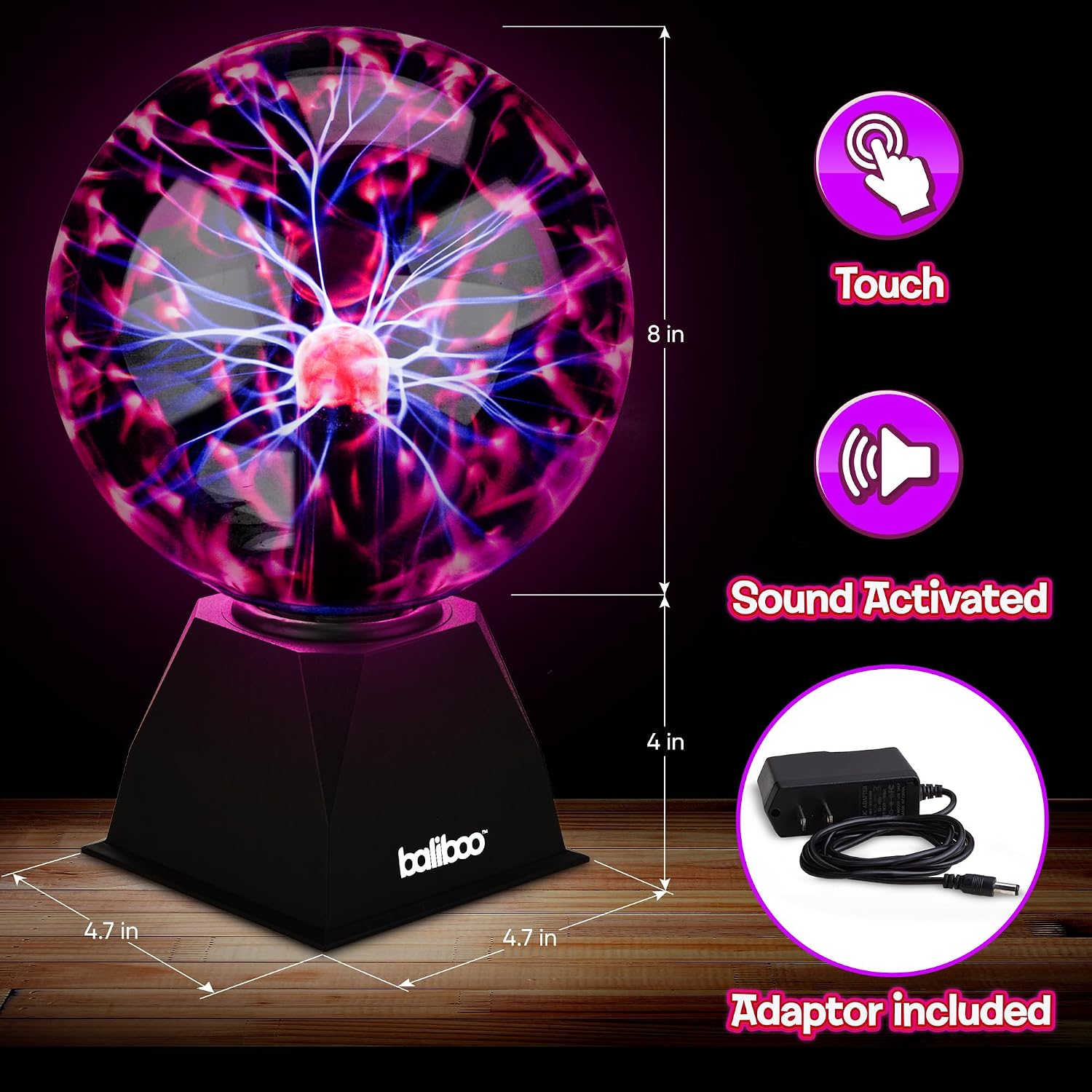 BALIBOO 8" Plasma Ball Light - Touch & Sound Activated Lightning Globe - view 2