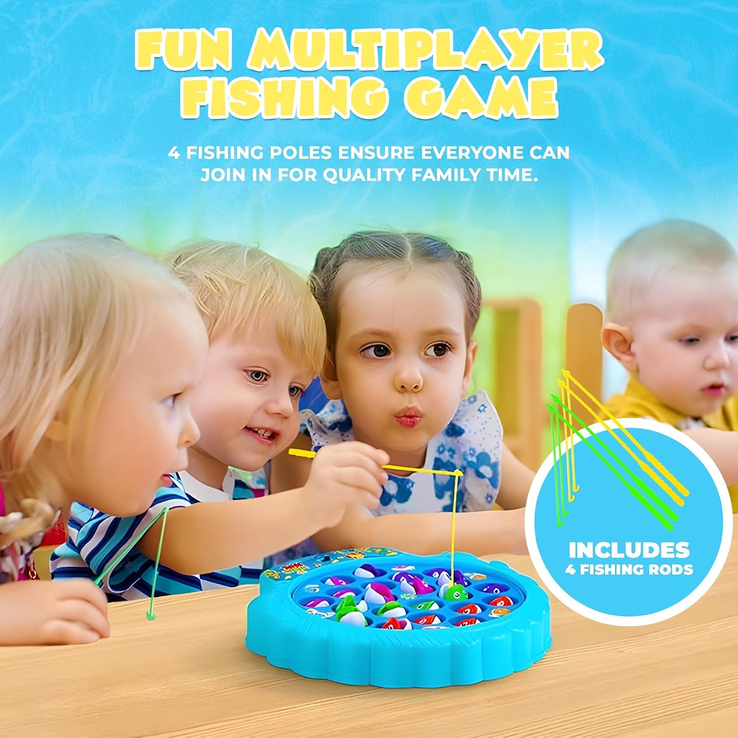 Fishing Game Play Set - 21 Fish, 4 Poles, & Rotating Board w/ On-Off Music - view 4