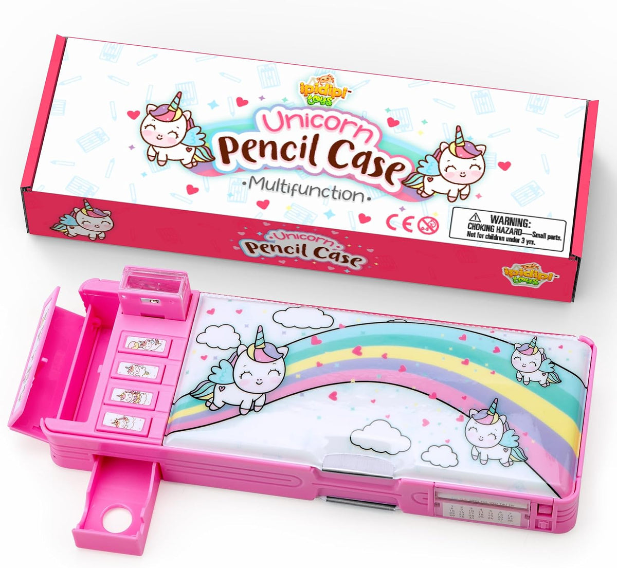 IPIDIPI TOYS Multifunctional Pencil Box, Back to School Gift for Kids, Pink