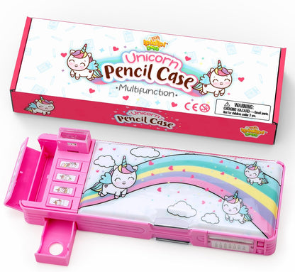 IPIDIPI TOYS Multifunctional Pencil Box, Back to School Gift for Kids, Pink