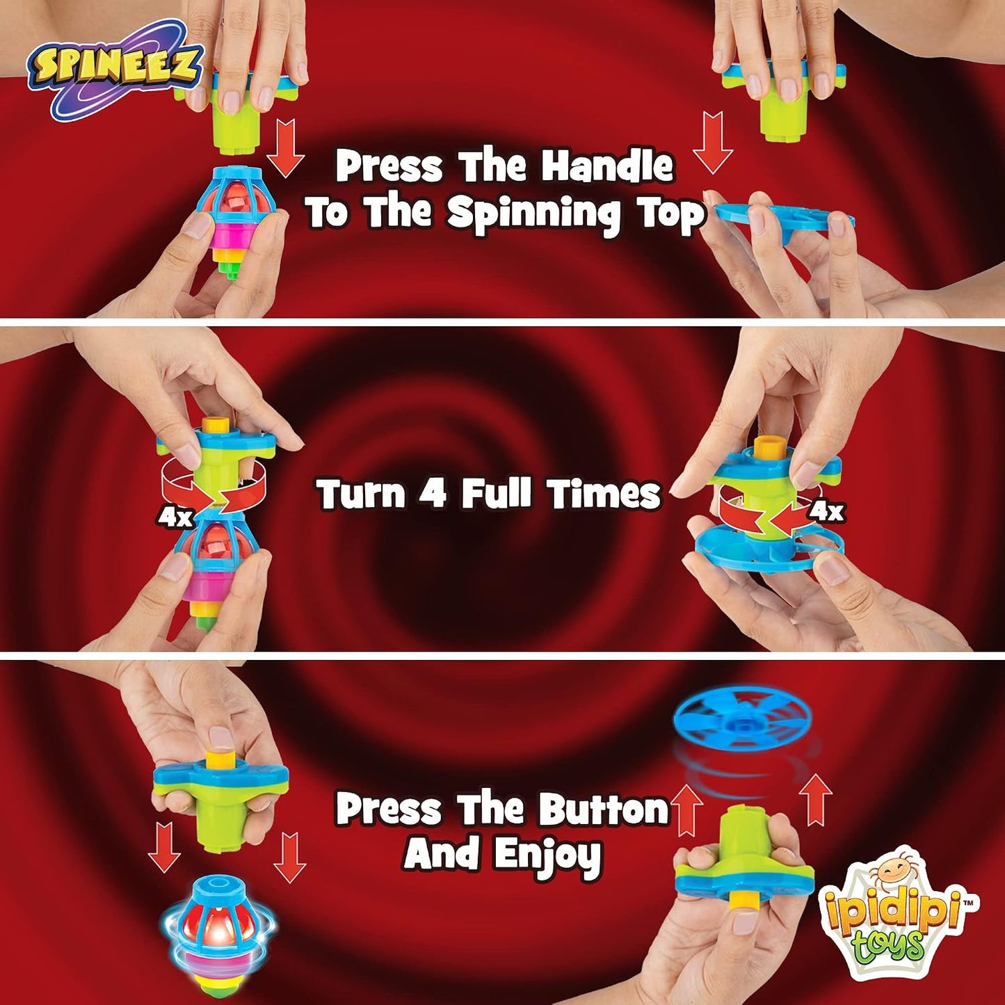 IPIDIPI TOYS Spineez Light Up Flying Saucer Spinning Tops - 12-Pack UFO Spinner Toy - Spinning Tops for Kids - view 2