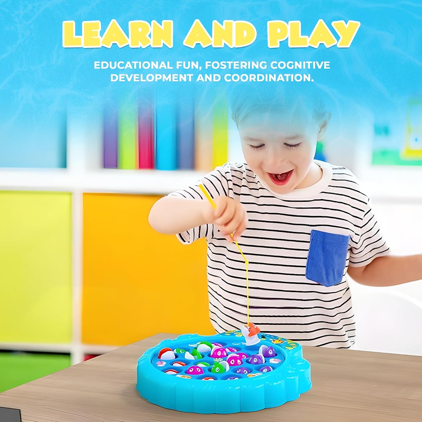 Fishing Game Play Set - 21 Fish, 4 Poles, & Rotating Board w/ On-Off Music - view 2