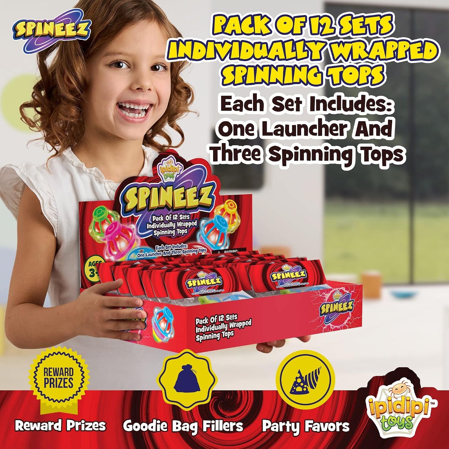 IPIDIPI TOYS Spineez Light Up Flying Saucer Spinning Tops - 12-Pack UFO Spinner Toy - Spinning Tops for Kids - view 3
