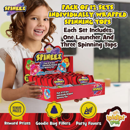 IPIDIPI TOYS Spineez Light Up Flying Saucer Spinning Tops - 12-Pack UFO Spinner Toy - Spinning Tops for Kids - view 3