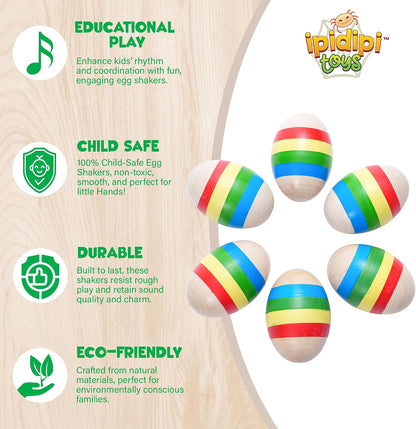 Funky Egg Shakers Maracas for Kids - 6 Pack - Natural, Wooden Musical Toy - view 2