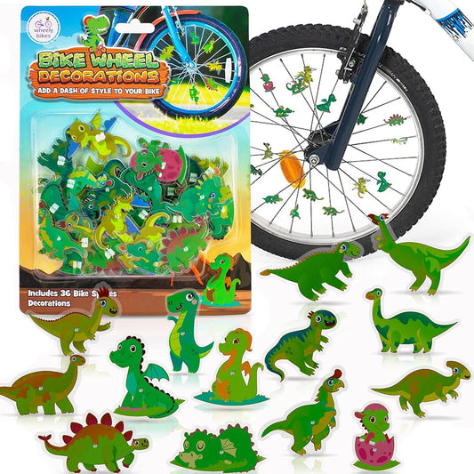 Wheely Bikes 36-Pcs Kids Bike Spoke Decorations – Dinosaur, Flower & Butterfly (Green)