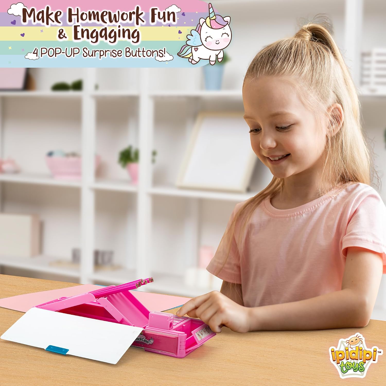 IPIDIPI TOYS Multifunctional Pencil Box, Back to School Gift for Kids, Pink - view 5