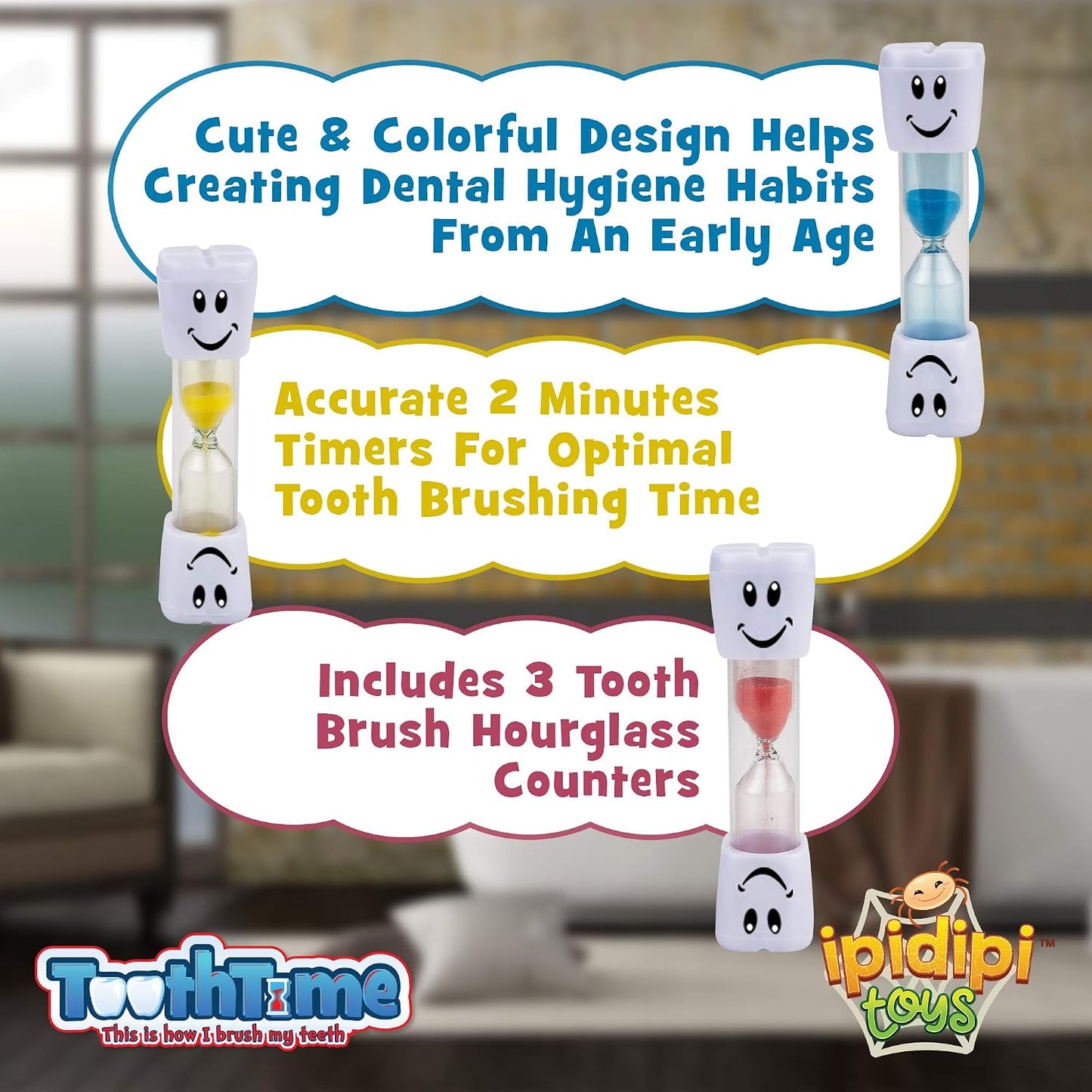 IPIDIPI TOYS 2-Minute Hourglass Teeth Brushing Timer - Pack of 3 - view 2