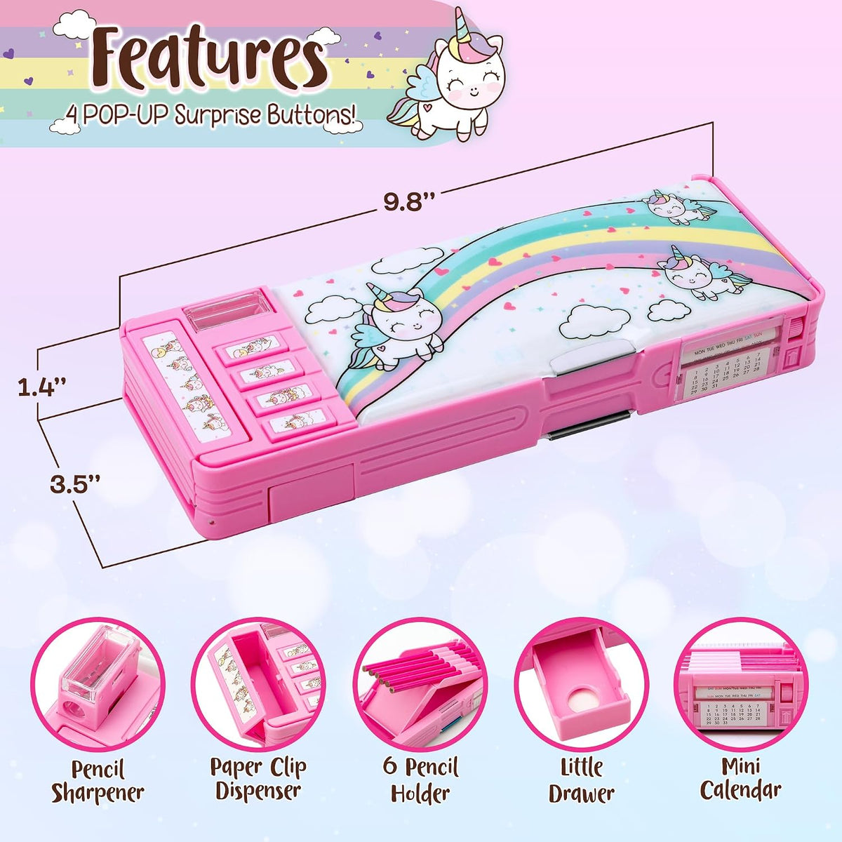 IPIDIPI TOYS Multifunctional Pencil Box, Back to School Gift for Kids, Pink - view 3