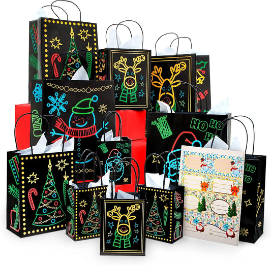 IPIDIPI TOYS Glow-in-the-Dark Christmas Gift Bags - 22-Piece Holiday Set