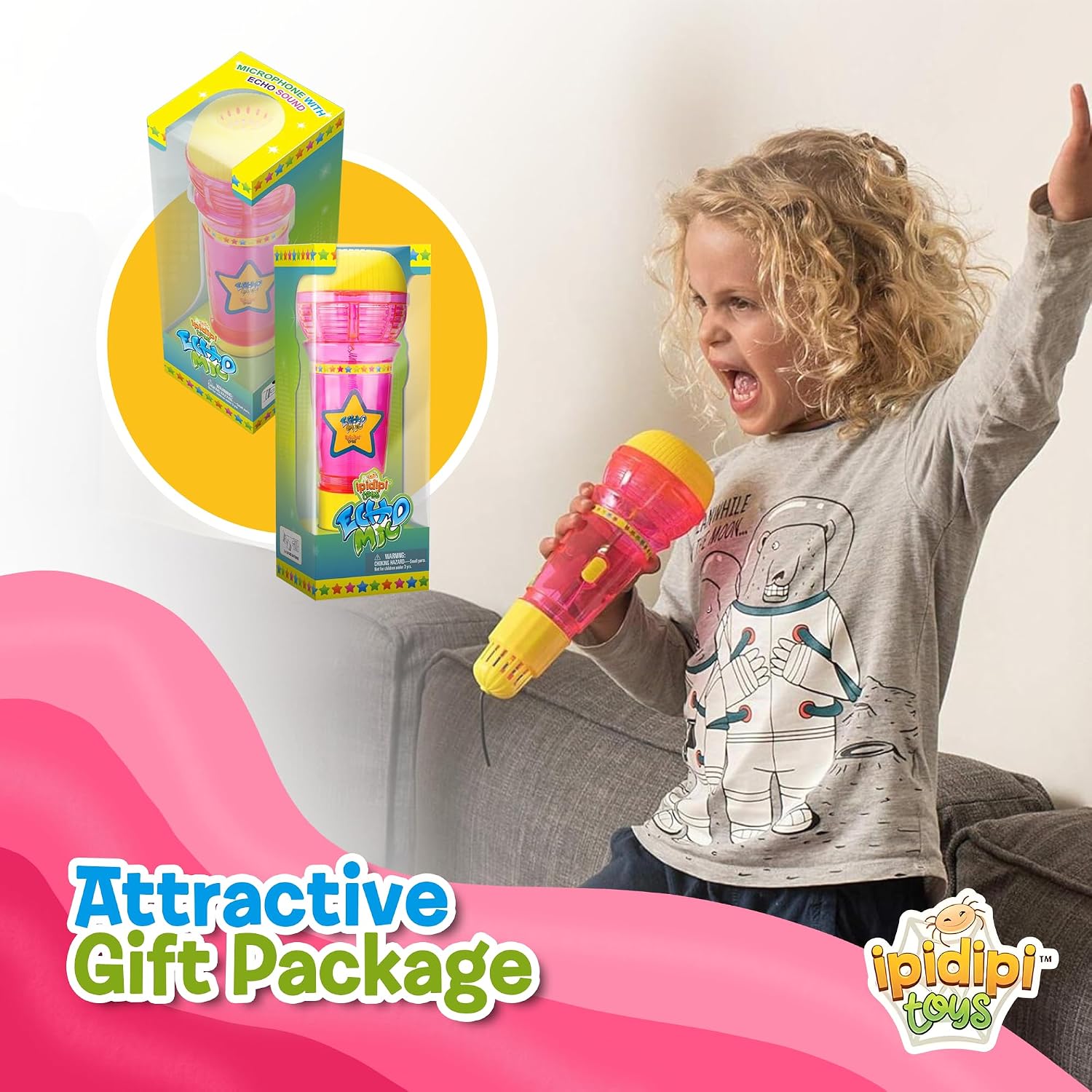 Echo Mic for Kids, Toddlers - Flashing Light and Fun Rattle - Pink Feedback Toy - view 3