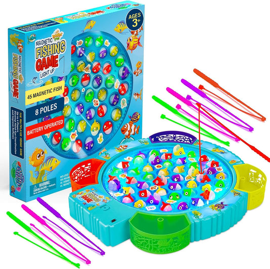 IPIDIPI TOYS Fishing Game for Kids, 45 Fish and 8 Poles - Magnetic Fish Toy