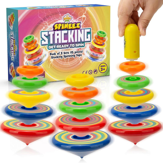 IPIDIPI TOYS Spineez Stacking Spinning Tops for Kids - Set of 3, 15-Piece
