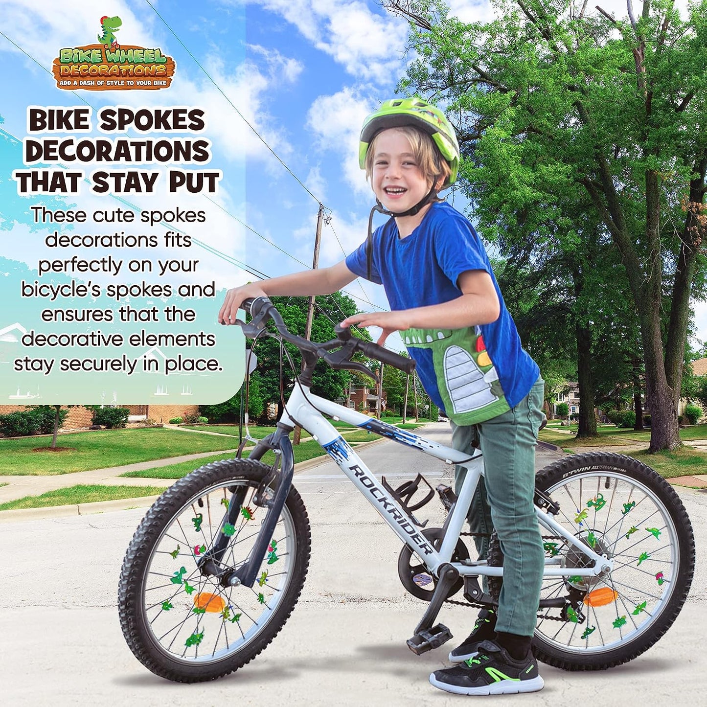 Wheely Bikes 36-Pcs Kids Bike Spoke Decorations - Dinosaur, Flower & Butterfly (Green) - view 3