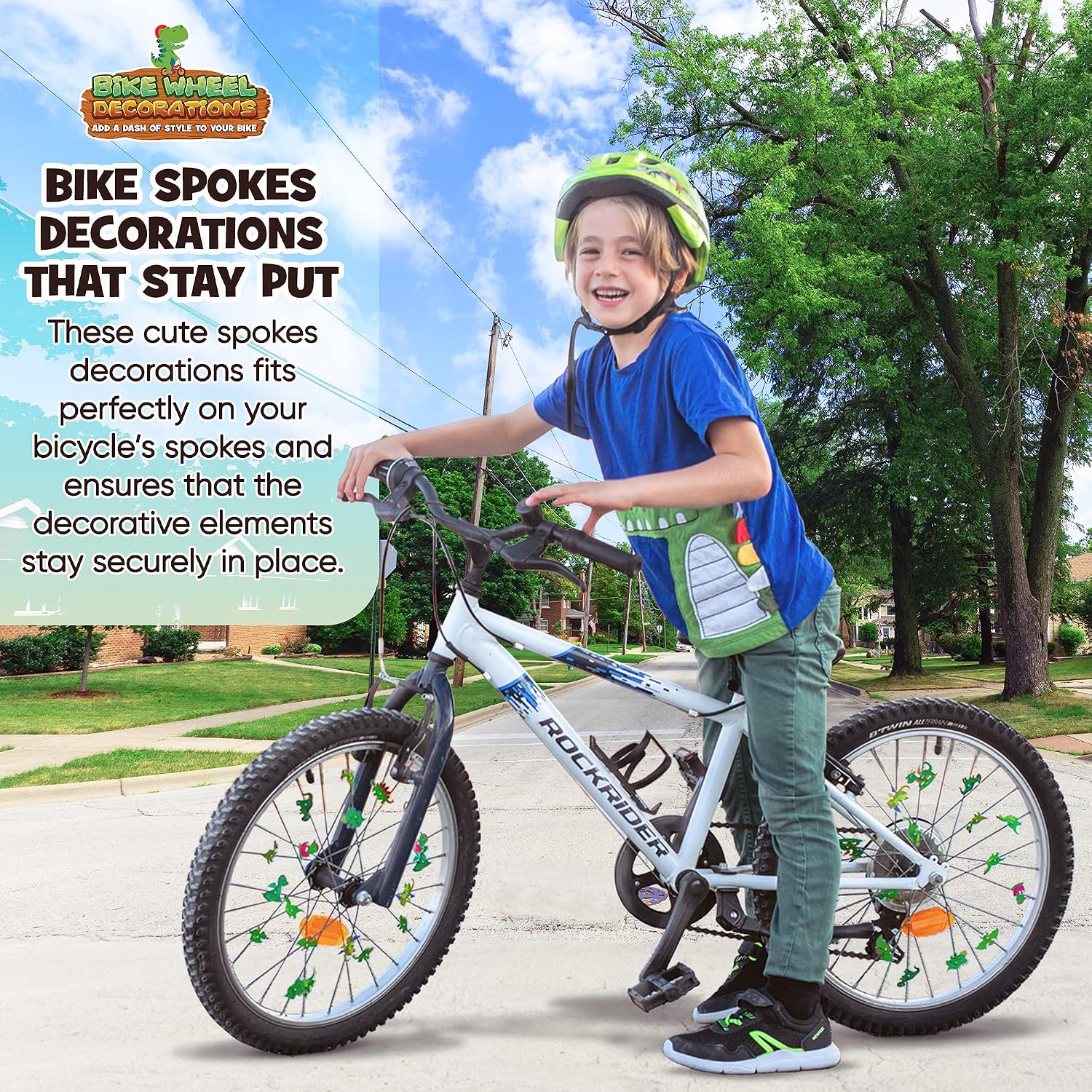 Wheely Bikes 36-Pcs Kids Bike Spoke Decorations - Dinosaur, Flower & Butterfly (Green) - view 3