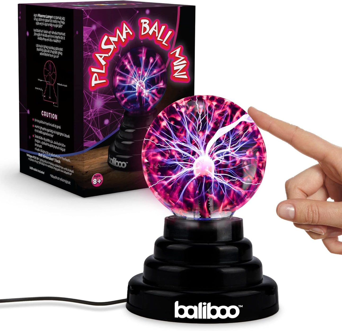BALIBOO 3" Mini Plasma Ball Light – Touch Activated Lightning Globe