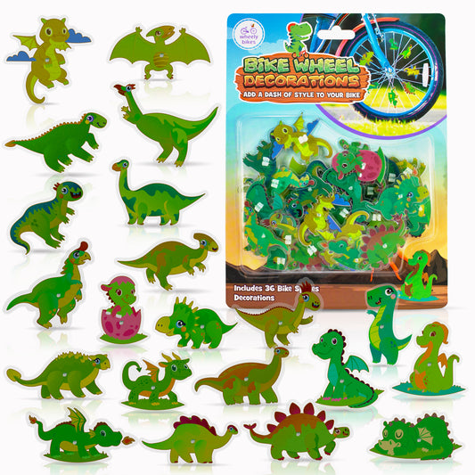 Wheely Bikes 36-Pcs Kids Bike Spoke Decorations – Dinosaur, Flower & Butterfly (Green)