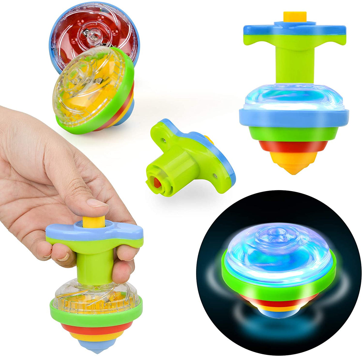 Light Up Spinning Tops - Set of 12 - UFO Spinner Toys