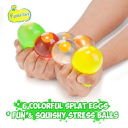 Funky Egg Splat Ball Squishy Toys | 6 Pack | Stress Relief Eggs Yolk Balls - Funky Toys