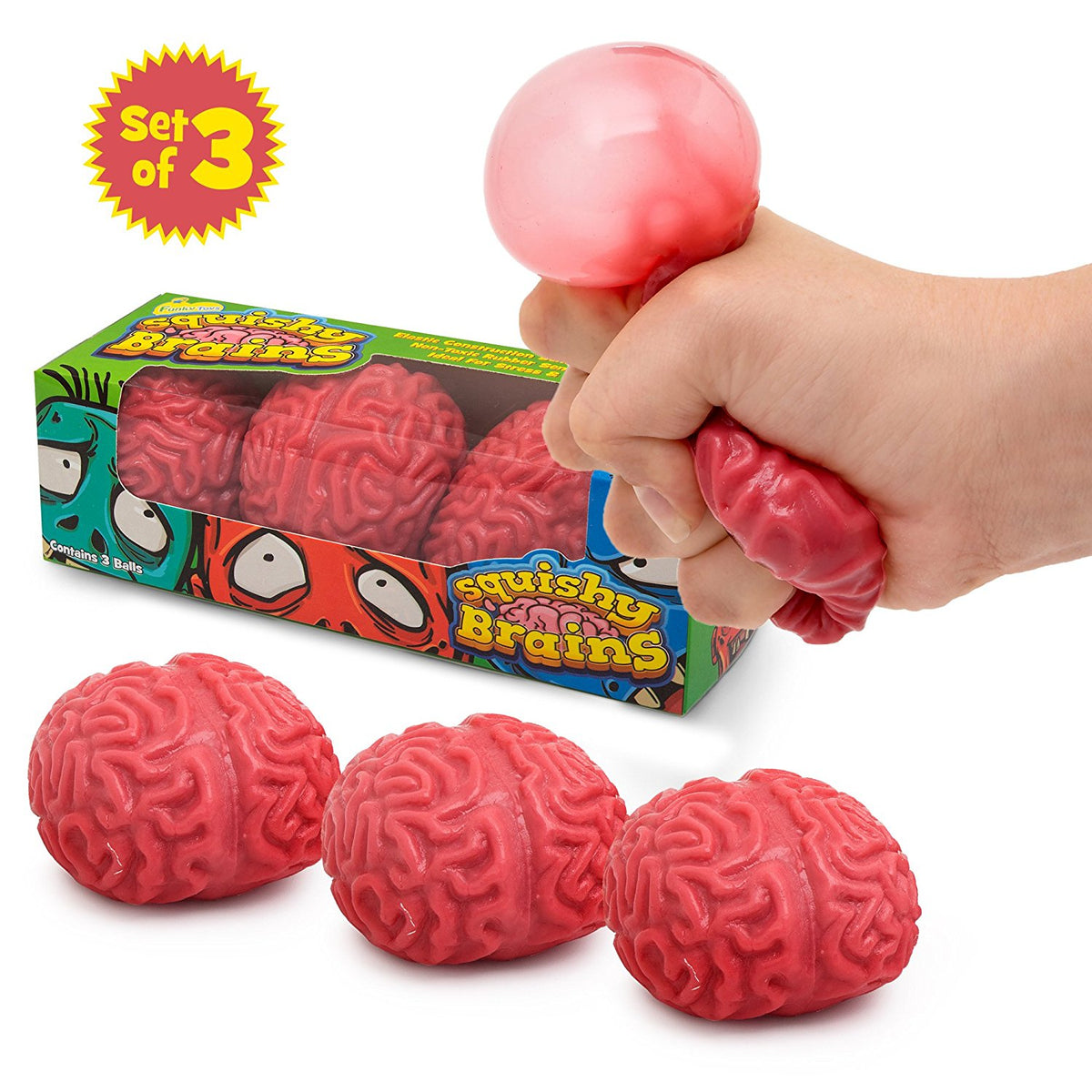Squishy Brain Fidget Splat Ball - 3 Pack - Funky Toys