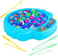 Fishing Game Play Set - 21 Fish, 4 Poles, & Rotating Board w/ On-Off Music