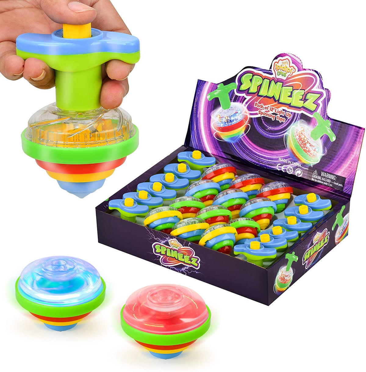 Light Up Spinning Tops - Set of 12 - UFO Spinner Toys