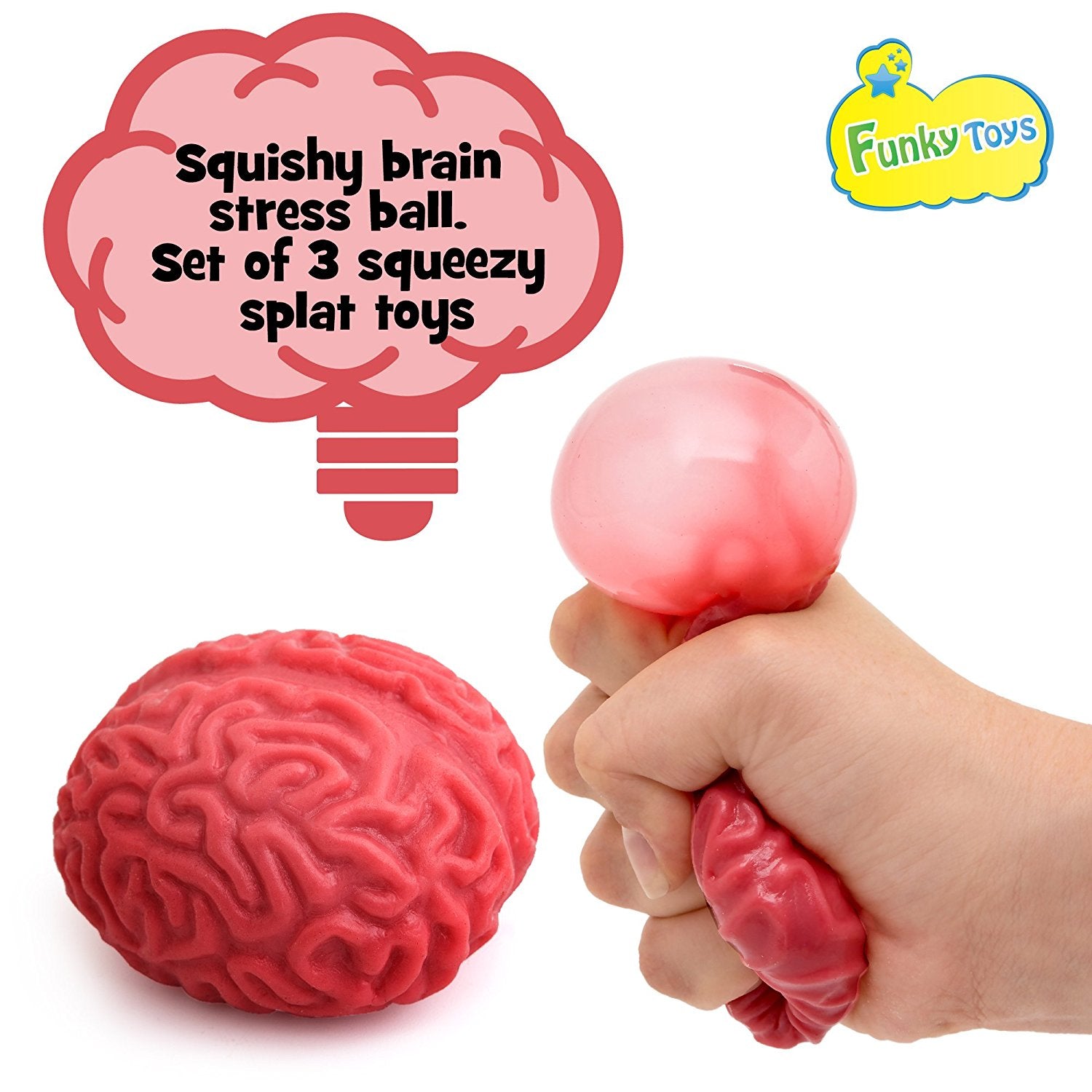 Squishy Brain Fidget Splat Ball - 3 Pack - Funky Toys