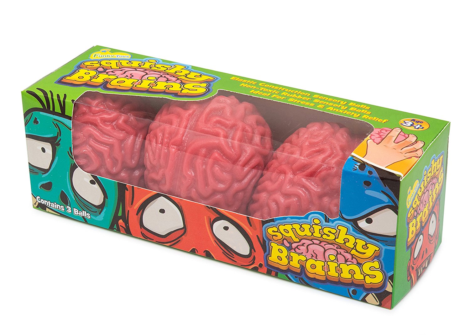 Squishy Brain Fidget Splat Ball - 3 Pack - Funky Toys