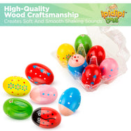 Funky Egg Shakers Maracas for Kids - 6 Pack - Natural, Wooden Musical Toy