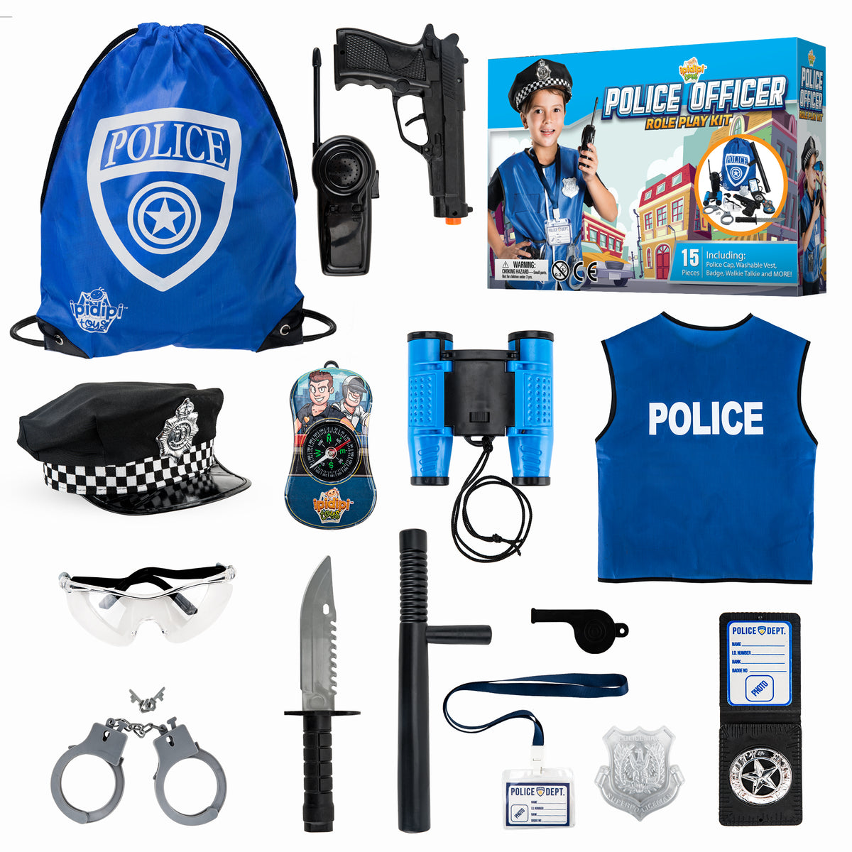 Police Officer Role Play Kit - 15 Piece Policeman Pretend Play Set